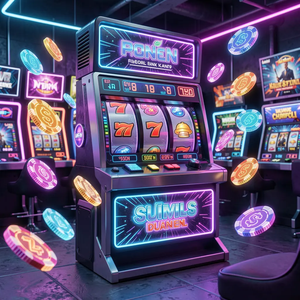 A modern slot machine with colorful reels and digital effects surrounded by flying coins showcasing the immersive slot experience at 92OK casino